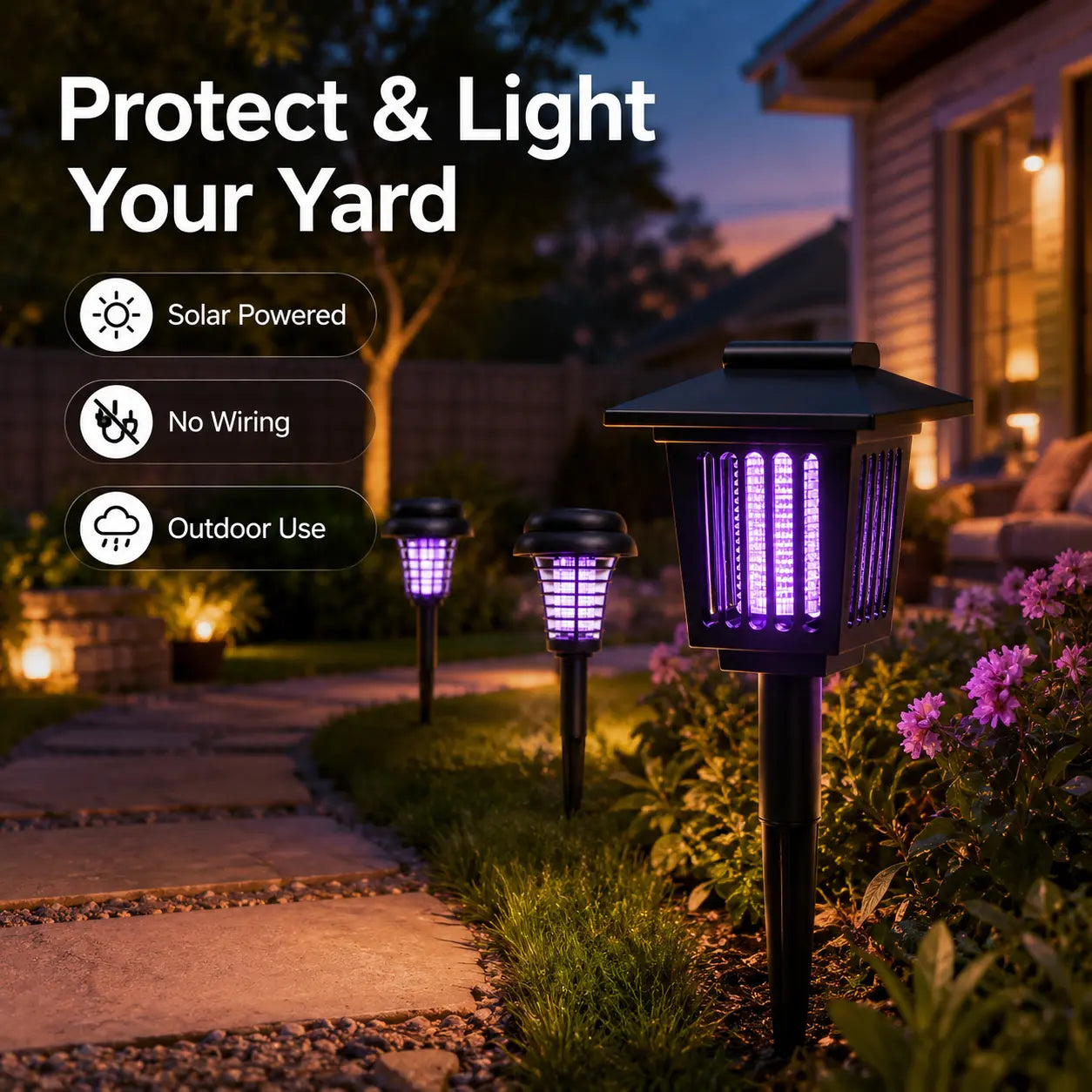 🔥Solar Mosquito Zapper Light – Outdoor Garden Stake Lamp, UV Insect Killer, Solar Powered, Dual Mode (Mosquito Control + Pathway Lighting), Weather Resistant, Easy Setup, Small & Large Round + Square Options🎁-JKL