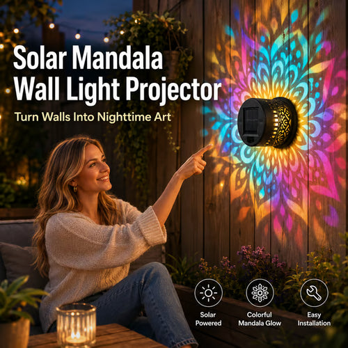 🔥🔥🔥Color-Changing Solar Mandala Projection Wall Light, Decorative Solar Mandala Light, Outdoor Waterproof Metal Fence Light, for Decorating Courtyards, Gardens, Pillars, Patios, and Backyards-JKL
