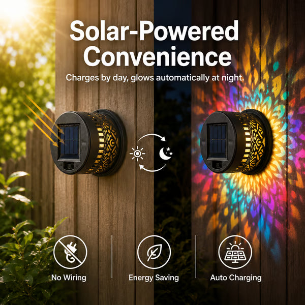 🔥🔥🔥Color-Changing Solar Mandala Projection Wall Light, Decorative Solar Mandala Light, Outdoor Waterproof Metal Fence Light, for Decorating Courtyards, Gardens, Pillars, Patios, and Backyards-JKL