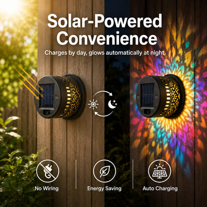 🔥🔥🔥Color-Changing Solar Mandala Projection Wall Light, Decorative Solar Mandala Light, Outdoor Waterproof Metal Fence Light, for Decorating Courtyards, Gardens, Pillars, Patios, and Backyards-JKL