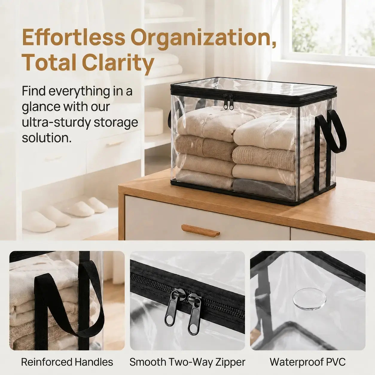 🔥🔥🔥Large Clear Thick Plastic Storage Box with Hinged Lid, Heavy-Duty Durable High-Capacity Organizer for Home, Moving, Attic-JKL