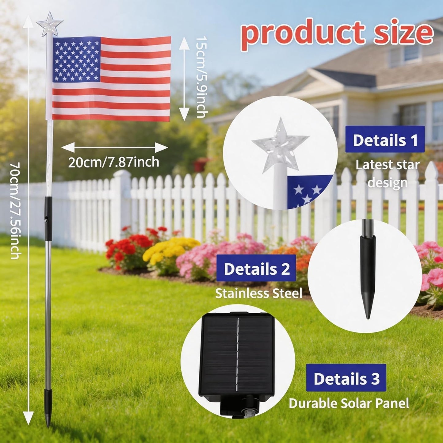 🔥🔥🔥UMEUC 8 Pack Solar American Flag Lights Outdoor,American Flag Pathway Lights, Solar Flag Lights, Auto On/Off 8Modes IP65 Waterproof, 4th of July Decorations Outdoor for Yard Garden Memorial Day 250Th-JKL