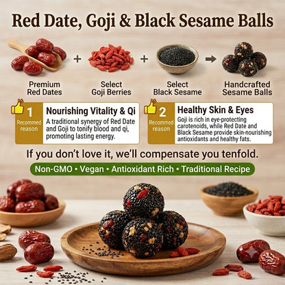 💎 Black Sesame Balls with Red Dates & Goji Berries | No Added Sugar or Oil | Individually Wrapped-EQ