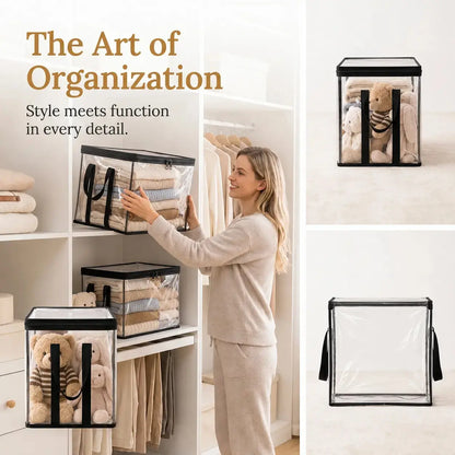 🔥🔥🔥Large Clear Thick Plastic Storage Box with Hinged Lid, Heavy-Duty Durable High-Capacity Organizer for Home, Moving, Attic-JKL