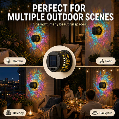 🔥🔥🔥Color-Changing Solar Mandala Projection Wall Light, Decorative Solar Mandala Light, Outdoor Waterproof Metal Fence Light, for Decorating Courtyards, Gardens, Pillars, Patios, and Backyards-JKL
