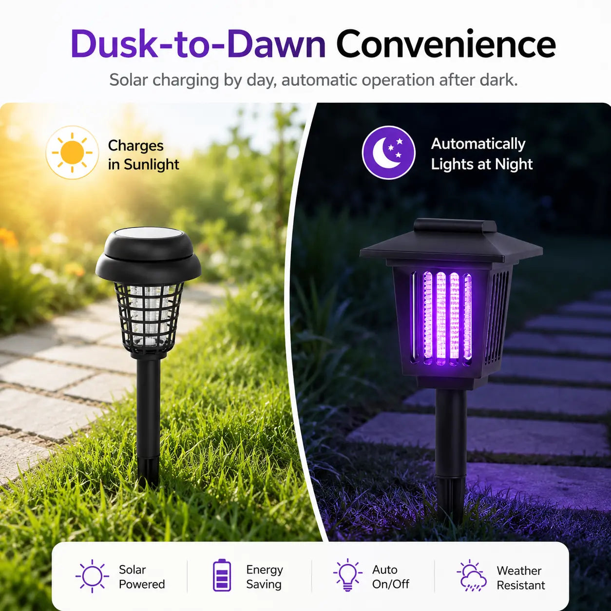 🔥Solar Mosquito Zapper Light – Outdoor Garden Stake Lamp, UV Insect Killer, Solar Powered, Dual Mode (Mosquito Control + Pathway Lighting), Weather Resistant, Easy Setup, Small & Large Round + Square Options🎁-JKL