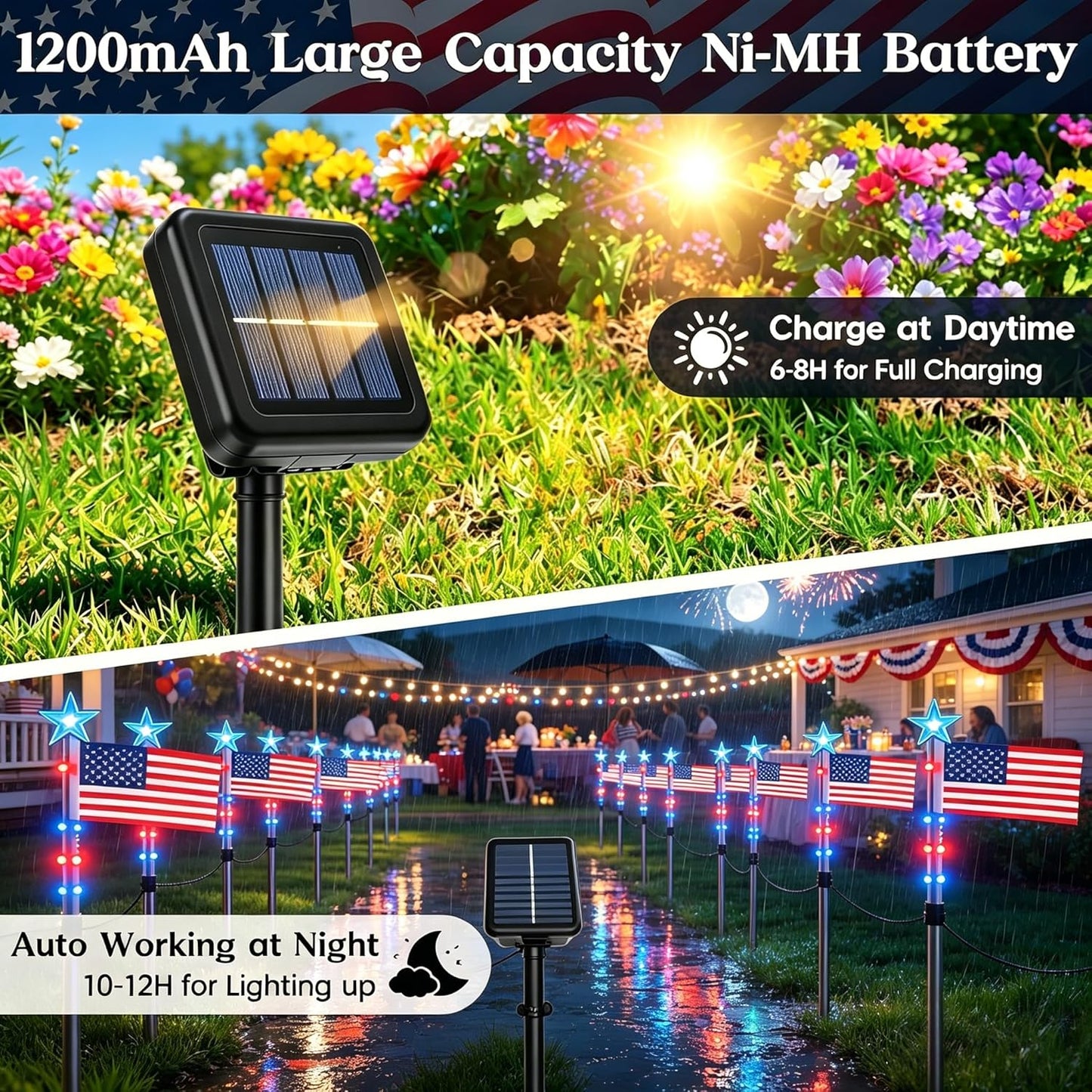 🔥🔥🔥UMEUC 8 Pack Solar American Flag Lights Outdoor,American Flag Pathway Lights, Solar Flag Lights, Auto On/Off 8Modes IP65 Waterproof, 4th of July Decorations Outdoor for Yard Garden Memorial Day 250Th-JKL