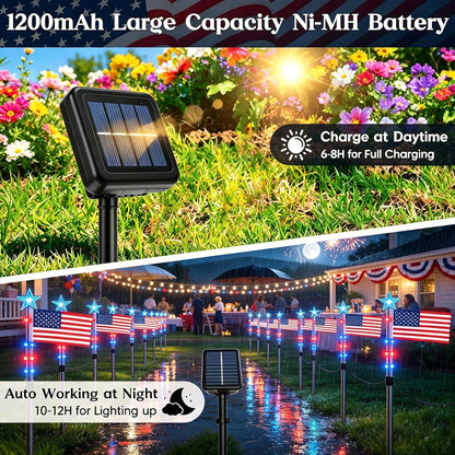 🔥🔥🔥UMEUC 8 Pack Solar American Flag Lights Outdoor,American Flag Pathway Lights, Solar Flag Lights, Auto On/Off 8Modes IP65 Waterproof, 4th of July Decorations Outdoor for Yard Garden Memorial Day 250Th-JKL