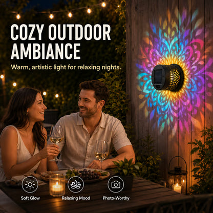 🔥🔥🔥Color-Changing Solar Mandala Projection Wall Light, Decorative Solar Mandala Light, Outdoor Waterproof Metal Fence Light, for Decorating Courtyards, Gardens, Pillars, Patios, and Backyards-JKL
