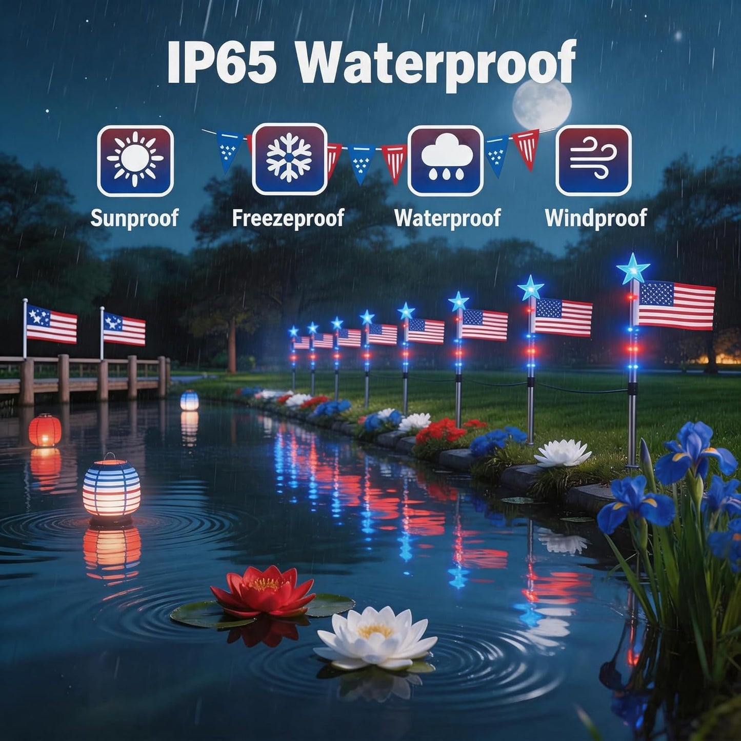 🔥🔥🔥UMEUC 8 Pack Solar American Flag Lights Outdoor,American Flag Pathway Lights, Solar Flag Lights, Auto On/Off 8Modes IP65 Waterproof, 4th of July Decorations Outdoor for Yard Garden Memorial Day 250Th-JKL
