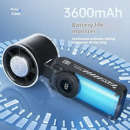 🔥2026 Refrigeration Handheld Turbo Fan, 3600mAh Battery Operated, Up to 12 Working Hours, 199-Level Stepless Control with Digital Display, 5-in-1 Handheld/Neck/Desktop Cooling Fan for Travel, Dorm & Office🎁-JKL