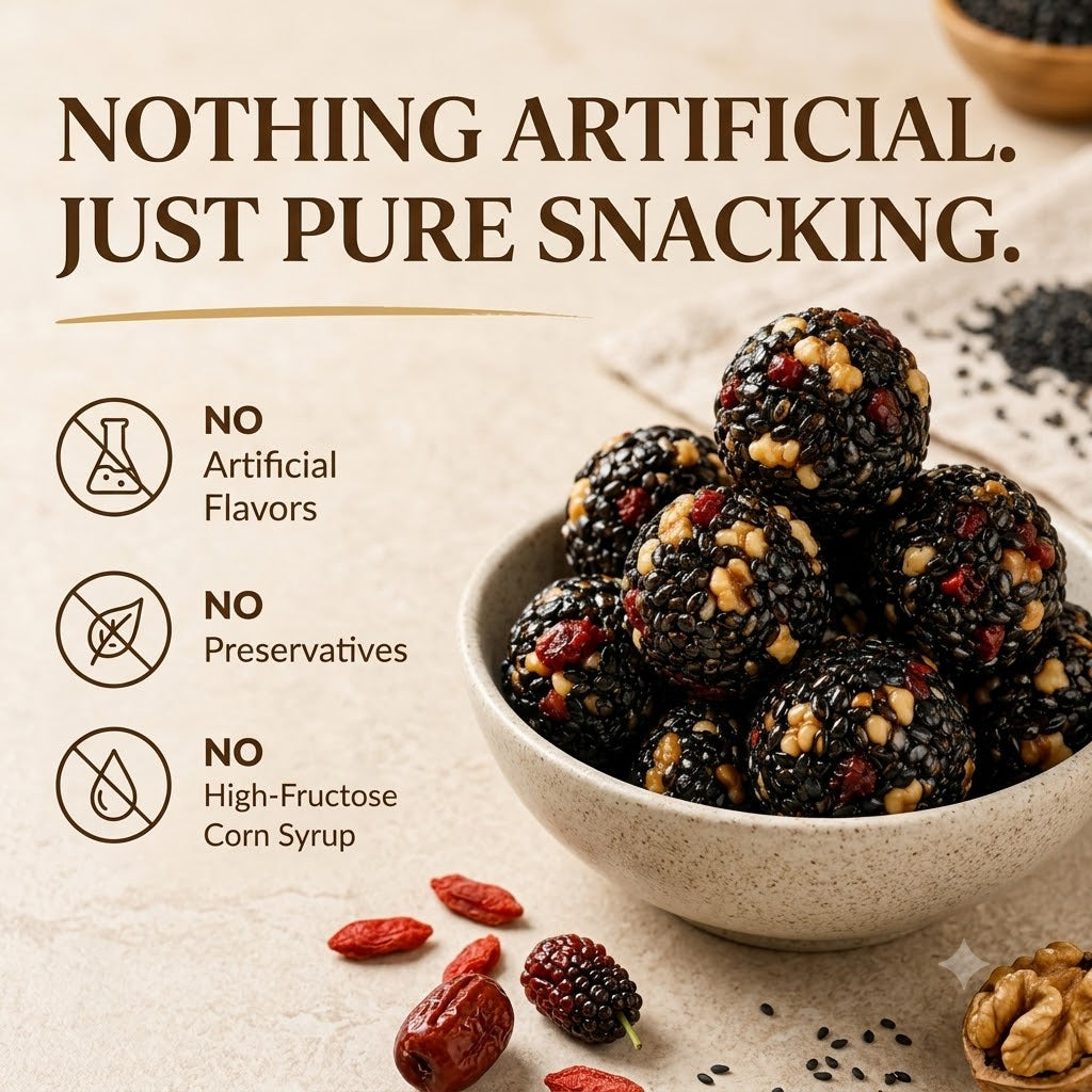 💎 Black Sesame Balls with Red Dates & Goji Berries | No Added Sugar or Oil | Individually Wrapped-EQ