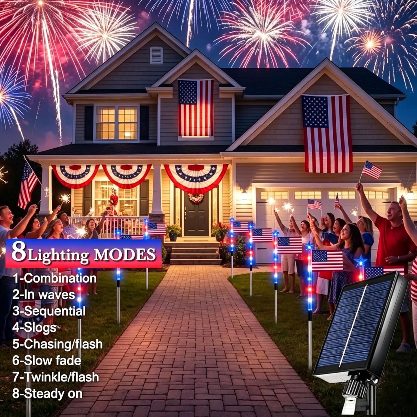 🔥🔥🔥UMEUC 8 Pack Solar American Flag Lights Outdoor,American Flag Pathway Lights, Solar Flag Lights, Auto On/Off 8Modes IP65 Waterproof, 4th of July Decorations Outdoor for Yard Garden Memorial Day 250Th-JKL