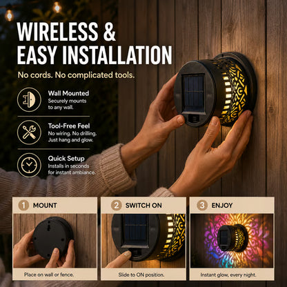 🔥🔥🔥Color-Changing Solar Mandala Projection Wall Light, Decorative Solar Mandala Light, Outdoor Waterproof Metal Fence Light, for Decorating Courtyards, Gardens, Pillars, Patios, and Backyards-JKL