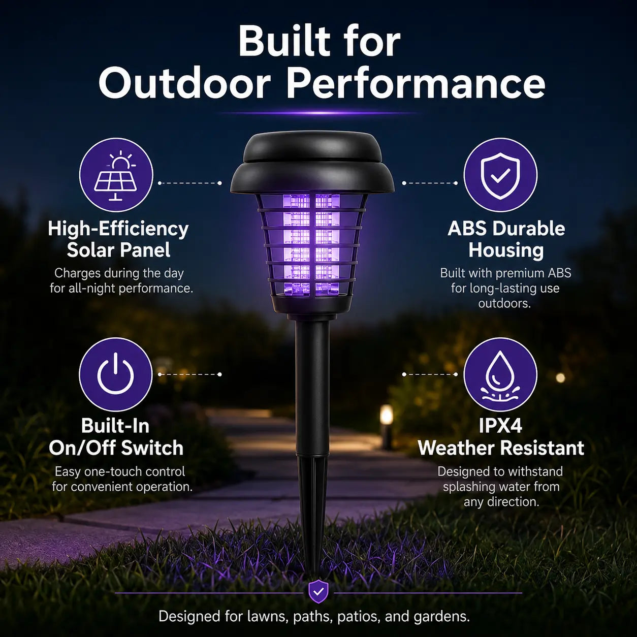 🔥Solar Mosquito Zapper Light – Outdoor Garden Stake Lamp, UV Insect Killer, Solar Powered, Dual Mode (Mosquito Control + Pathway Lighting), Weather Resistant, Easy Setup, Small & Large Round + Square Options🎁-JKL