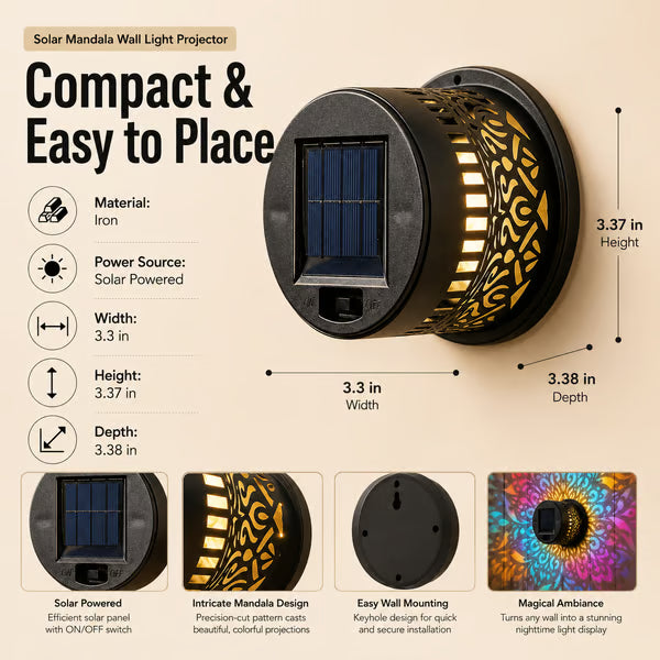 🔥🔥🔥Color-Changing Solar Mandala Projection Wall Light, Decorative Solar Mandala Light, Outdoor Waterproof Metal Fence Light, for Decorating Courtyards, Gardens, Pillars, Patios, and Backyards-JKL