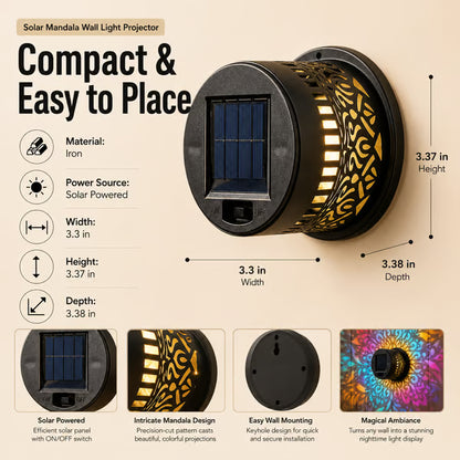🔥🔥🔥Color-Changing Solar Mandala Projection Wall Light, Decorative Solar Mandala Light, Outdoor Waterproof Metal Fence Light, for Decorating Courtyards, Gardens, Pillars, Patios, and Backyards-JKL