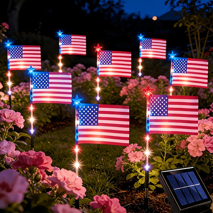 🔥🔥🔥UMEUC 8 Pack Solar American Flag Lights Outdoor,American Flag Pathway Lights, Solar Flag Lights, Auto On/Off 8Modes IP65 Waterproof, 4th of July Decorations Outdoor for Yard Garden Memorial Day 250Th-JKL