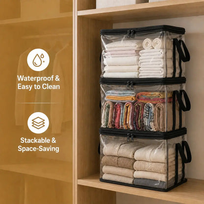 🔥🔥🔥Large Clear Thick Plastic Storage Box with Hinged Lid, Heavy-Duty Durable High-Capacity Organizer for Home, Moving, Attic-JKL