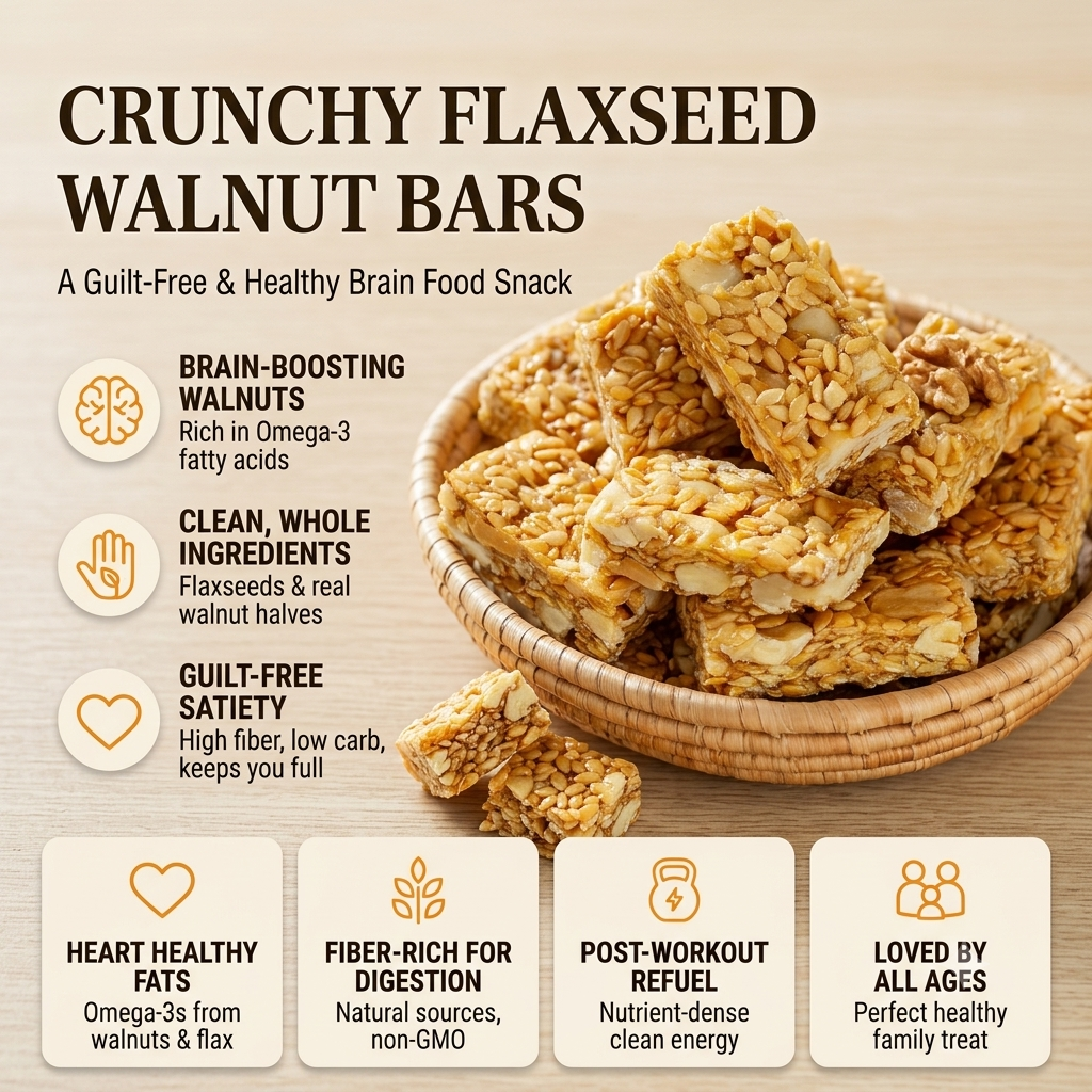 ✨ Guilt-Free Flaxseed Walnut Brittle 🧠 Low-Carb Brain Food | Vegan & Fiber-Rich Healthy Snack Bars -BP