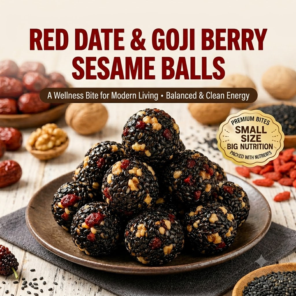 💎 Black Sesame Balls with Red Dates & Goji Berries | No Added Sugar or Oil | Individually Wrapped-EQ